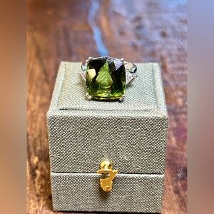 Green Tourmaline and Diamond huge Cocktail 18k WG Ring